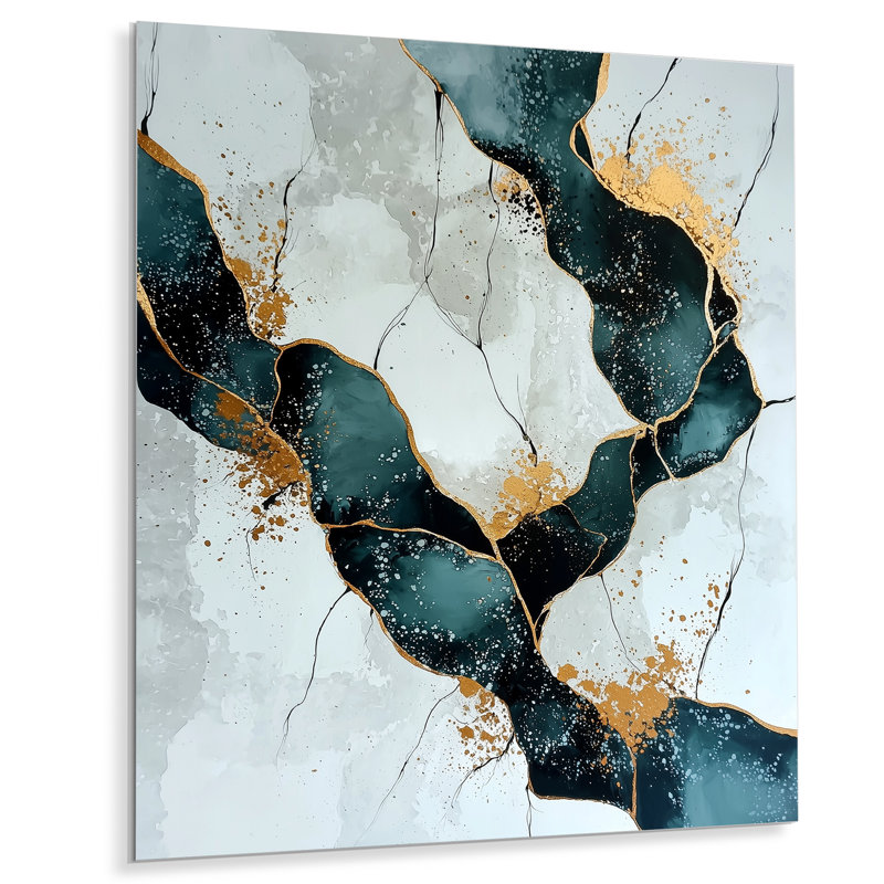 Golden Light Of Emerald Marble I - Abstract Metal Wall Art, Marble Wall Decor Metal Print, 20" H x 12" W x 0.84" D
