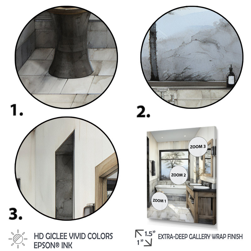 «Bathroom Bathroom Contemporary Zen I» - Art mural de salle de bain, H 32 po x l 24 po x P 1 po, Cadre simple noir