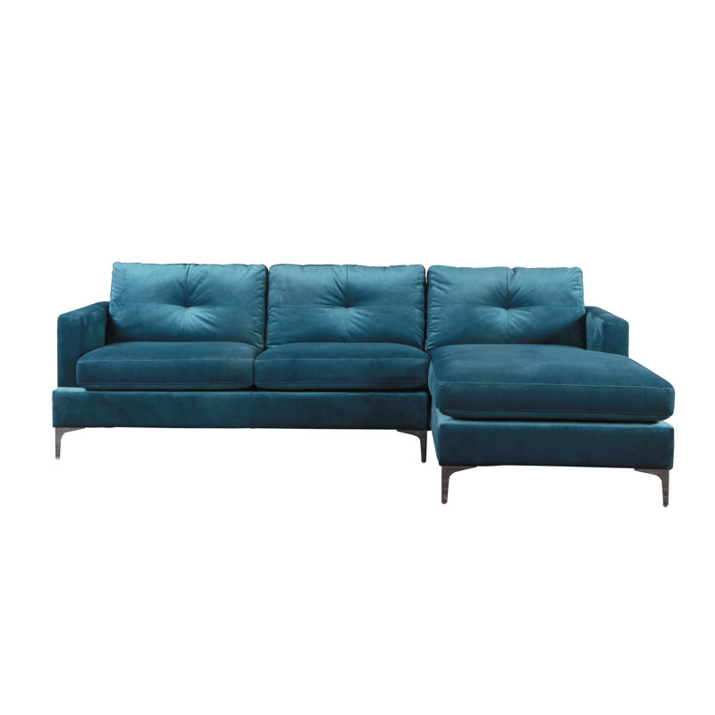 Canapé et chaise longue en velours de 99 po Amireah, Face à la gauche, Bleu velours