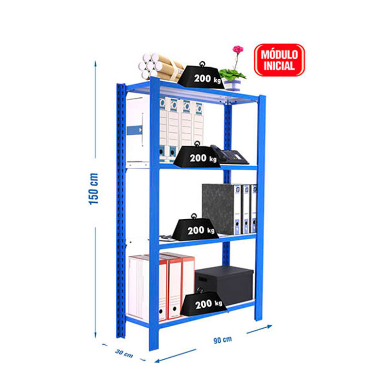 90cm W Steel Shelving Unit, 150cm H x 90cm W x 30cm D, Blue/White