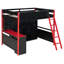 Lit mezzanine double en bois rouge avec bureau de jeu, bande lumineuse à DEL et beaucoup de rangement-811364233