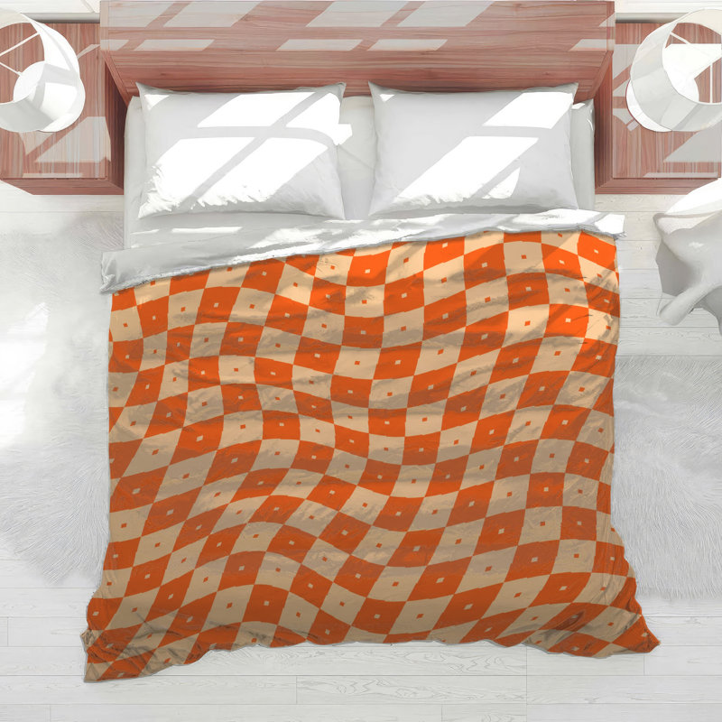 Orange Beige Checkered Comforter, Twin