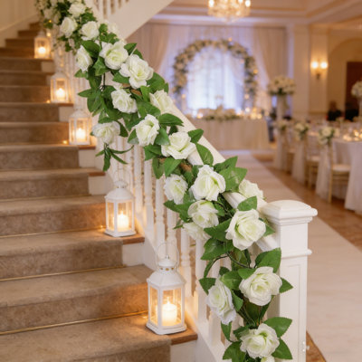 Paquet de 2 guirlandes de roses artificielles, chaque 7,5 pi de guirlande de vignes roses suspendues pour décoration de centre de table de balançoire de mariage