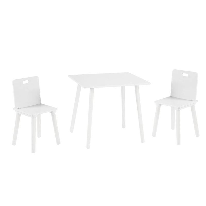 Kids 3 Piece Rectangular Play Or Activity Table and Chair Set, White, White
