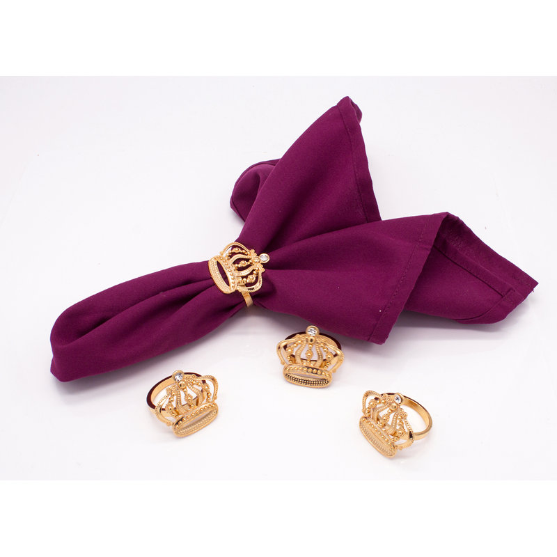 Magnifiques anneaux de serviette dorés en métal à couronne dorée, ensemble de 4, Or rose