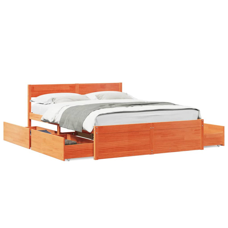 Losurdo Solid Wood Bed, Wax Brown, EU Double - 140 x 200 cm