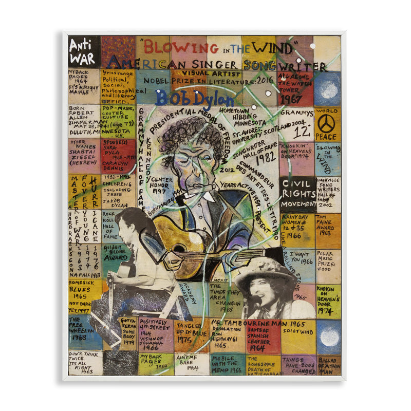 Bob Dylan, collage, estampe numérique par Sabin, Estampe numérique encadrée blanc bord de mer, H 20 po x l 16 po