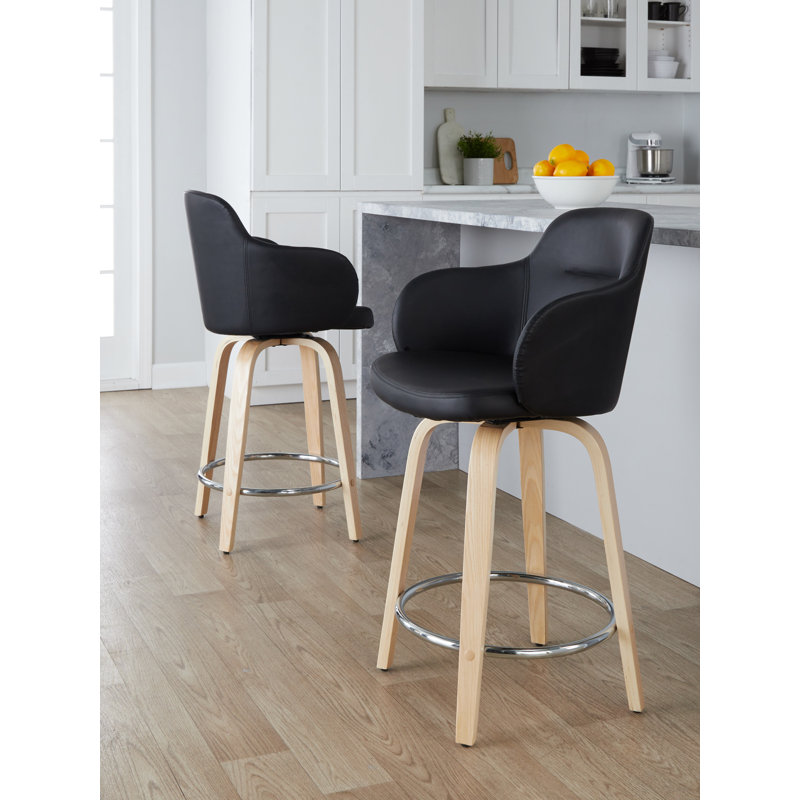 Boyne 24" Fixed-Height Counter Stool in Natural Wood & Black, Natural/Chrome, Black
