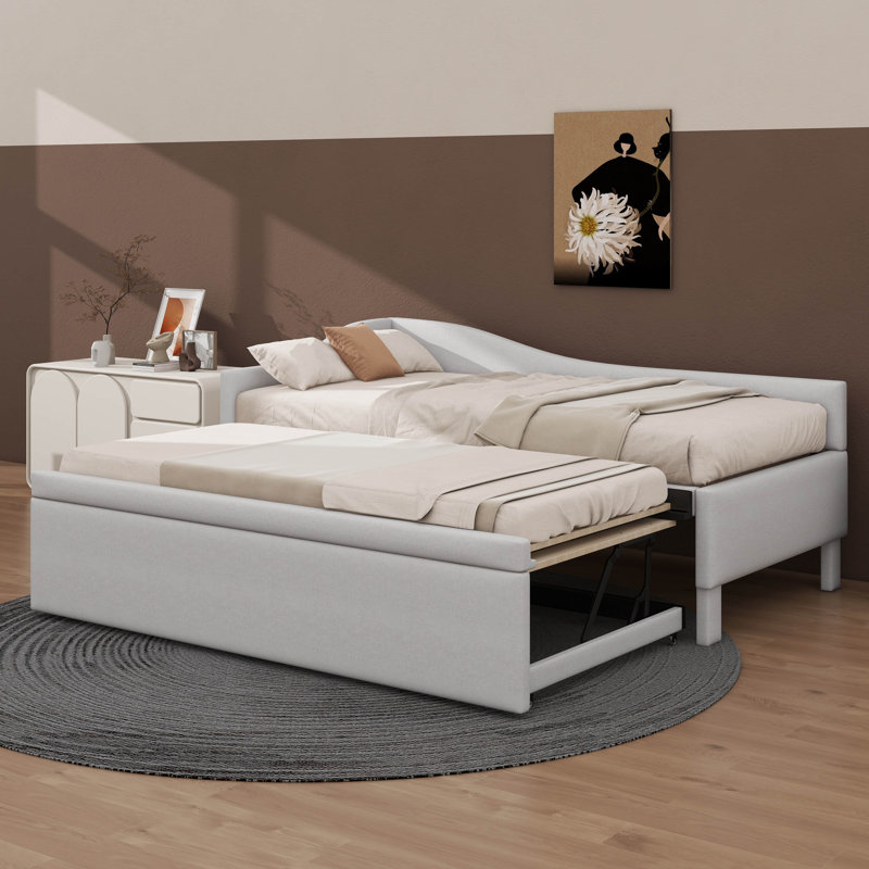 Canapé-lit simple en L rembourré avec couchette surélevée, Beige