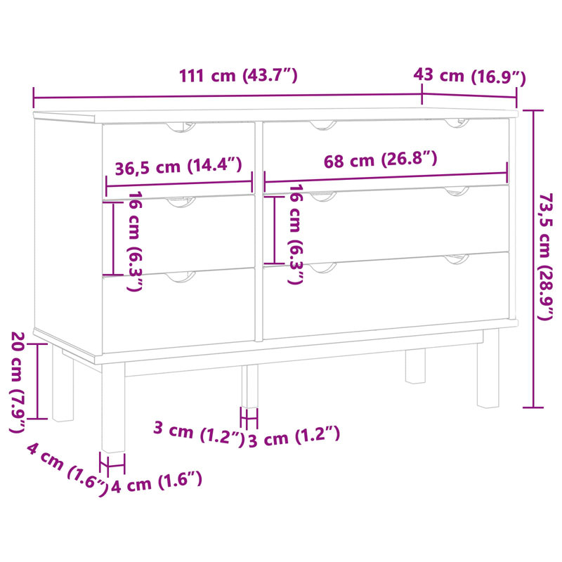 111cm Solid Wood Sideboard