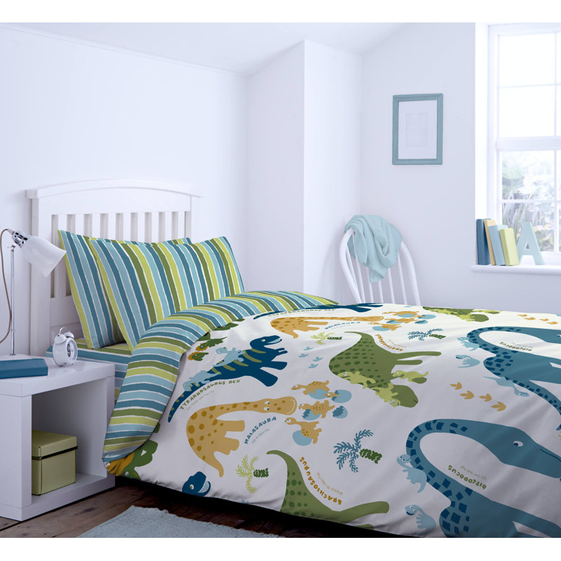 Dino Polycotton Duvet Cover Set 135 x 200 cm with 80 x 80cm Pillowcase