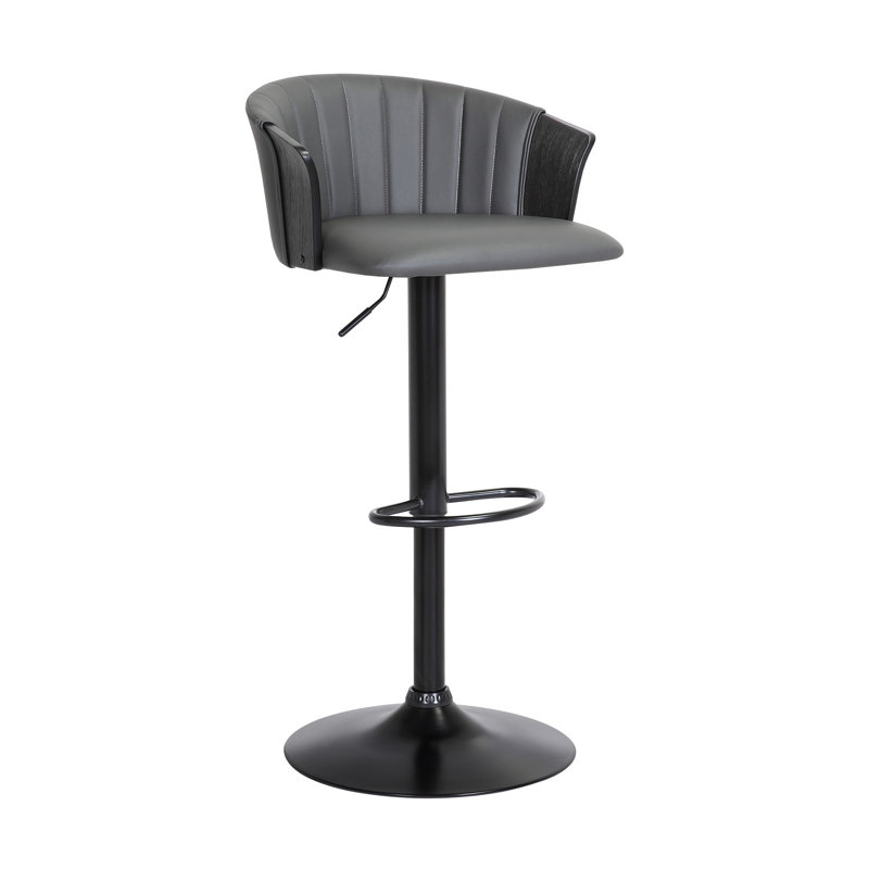 Jerahmy Modern Adjustable Swivel Metal Bar Stool, Gray/Black