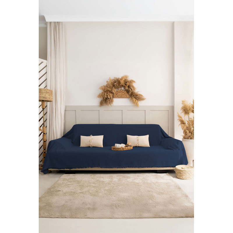 Premium Dark Blue Sofa Cover, 100% Recycled Cotton, 70.9 x 118.1 inches | Soft & Durable, 280 GSM | Eco-Friendly Fabric, Perfect for Home Décor & Protection Against Wear & Tear