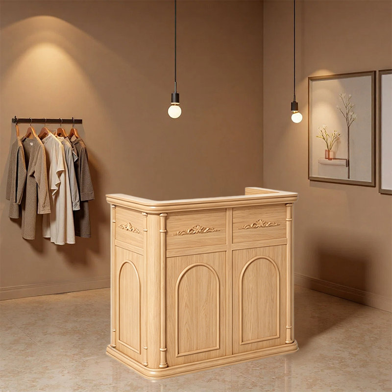 Bureau de réception rétro de haute qualité - comptoir élégant pour salon, boutique ou magasin de détail, Burlywood