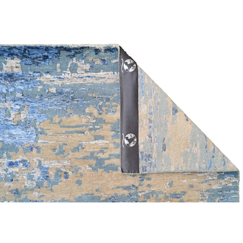 Tapis rectangulaire bleu / beige / gris, Rectangle 9 pi x 12 pi