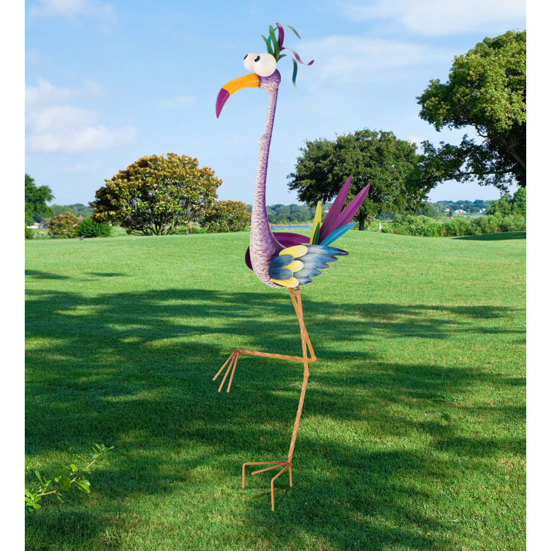 Piquet de jardin en métal Goofy Bird avec une finition multicolore résistante aux intempéries, Grue