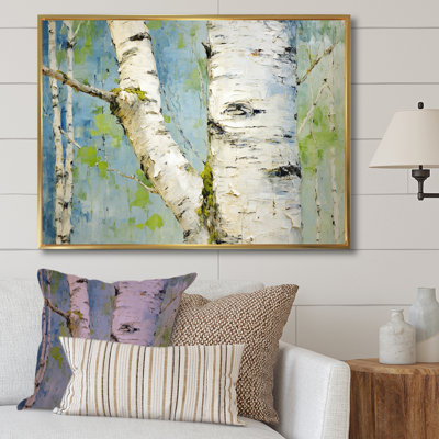 Bouleau minimaliste blanc et vert - art mural arbre