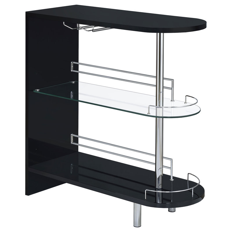 Adolfo Rectangular 2-Tier Home Bar Table High Gloss, Black, Black
