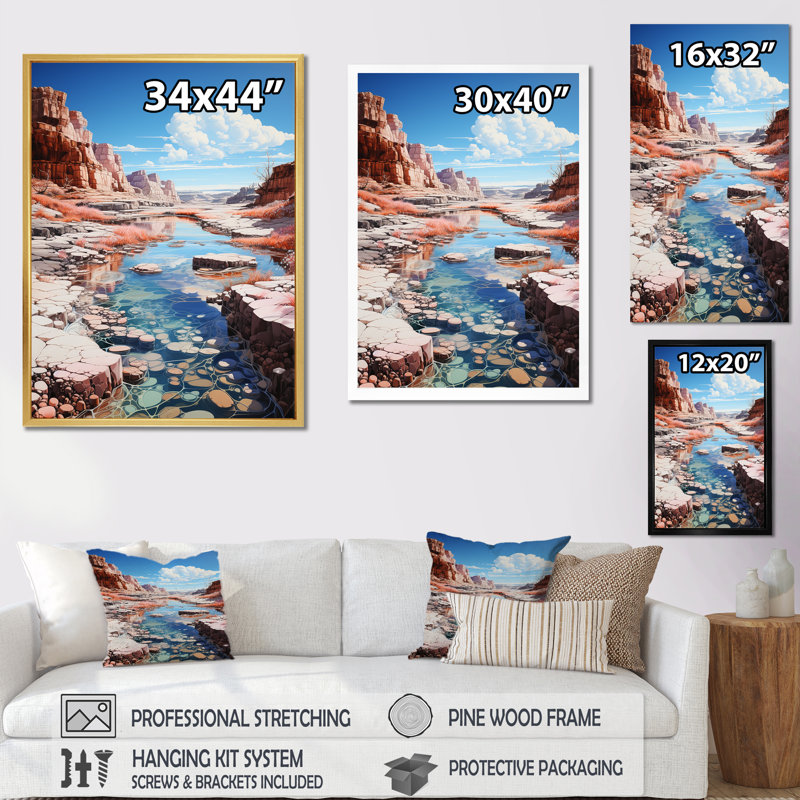 Paysage de Kawaii très sur toile, Cadre doré simple, H 44 po x l 34 po x P 1,5 po
