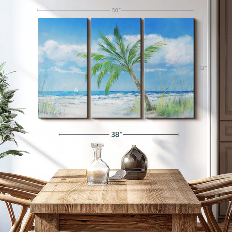 «Palm Tree Paradise», 3 pièces sur toile, H 32 po x l 50 po x P 1,25 po