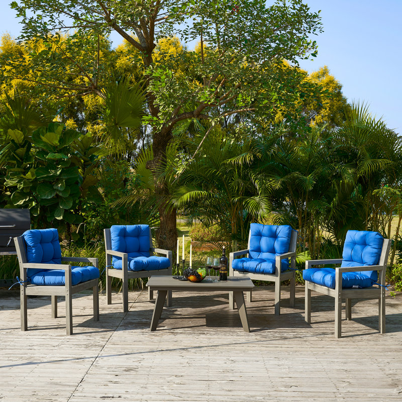  Outdoor Chair Cushions Set Of 4,40"X20"X4",Low Backtufted Thick Outdoor Wicker Lawn Seat Cushion With Ties For Patio Furniture,Classic Blue