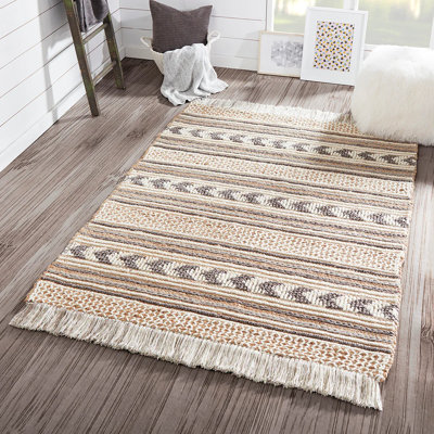 Tapis beige / gris tissé à plat à la main Alberta Southwestern