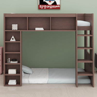 Wooden Loft Bed With Storage Shelves