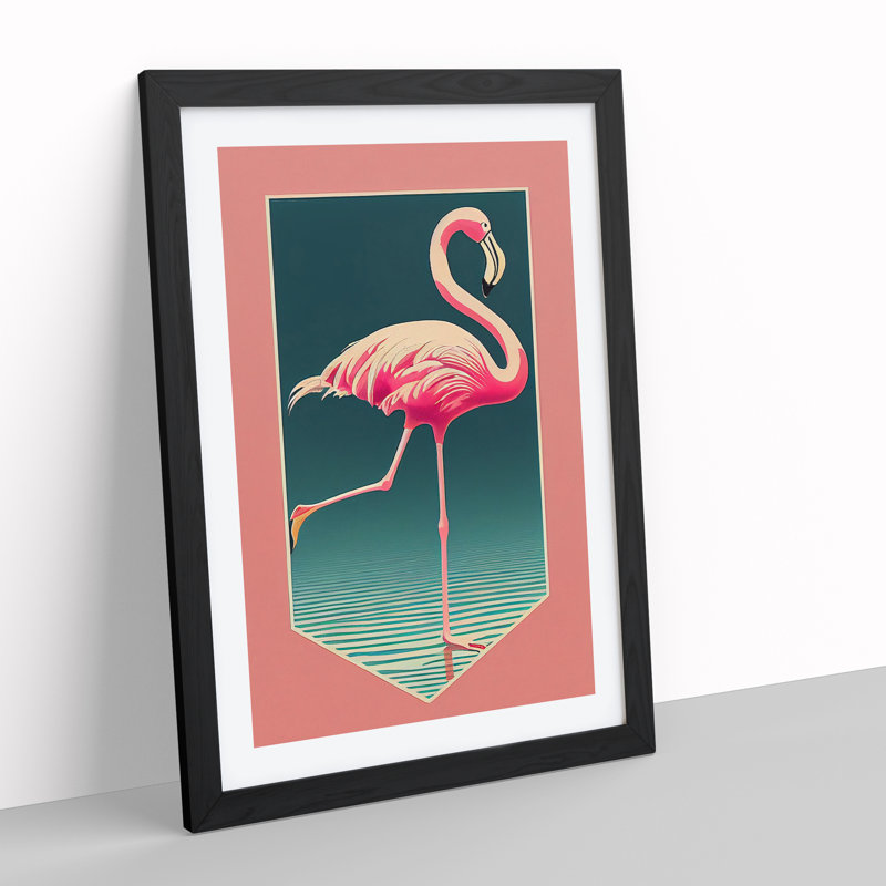 XV1022-2397X Happy Flamingo - Single Picture Frame Print, Black, 64cm H x 46cm W