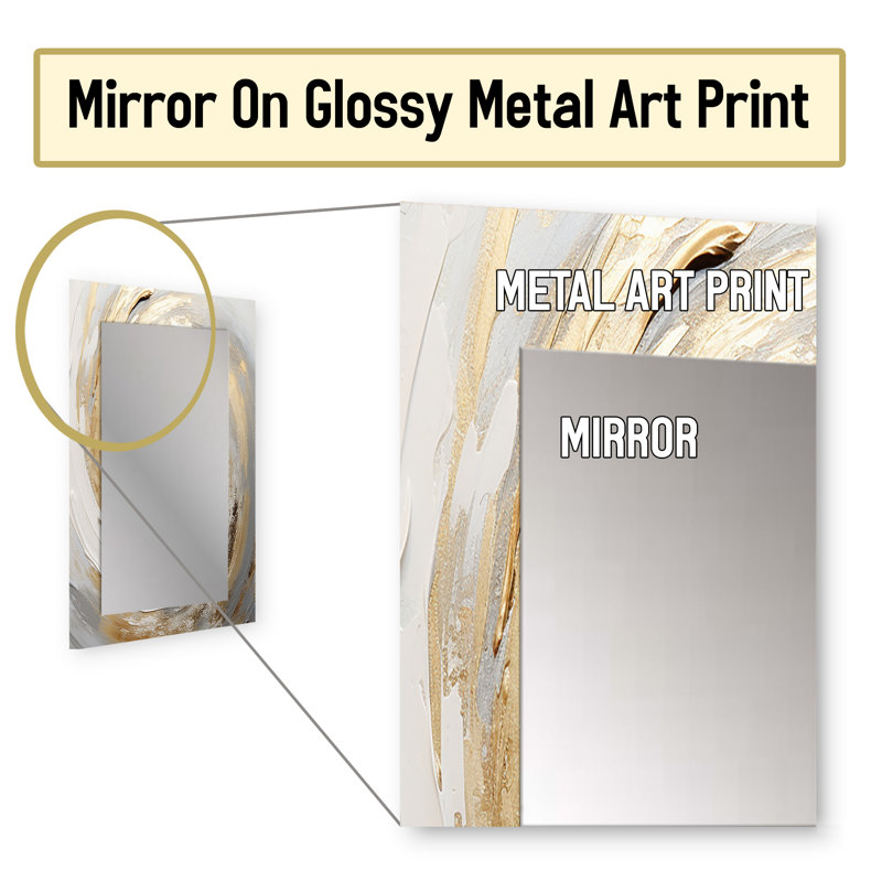 Gold And White Soft Wave Vortex III - Abstract Spirals Wall Mirror, Modern Decorative Mirror, Printed Metal Art, 32" x 24"