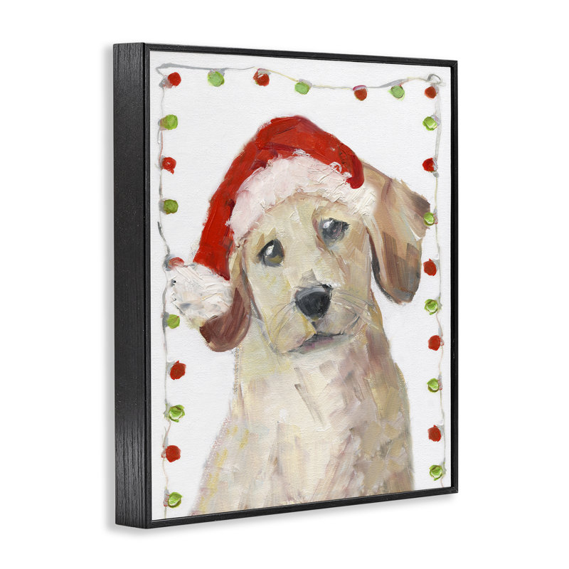 Estampe numérique Santa Paws Pup, conception de Sally Swatland, H 14 po x l 11 po, Giclée encadrée noir minuit