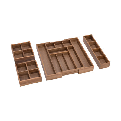 Ensemble 4 pièces de rangement et tiroir extensible en bois d'acacia