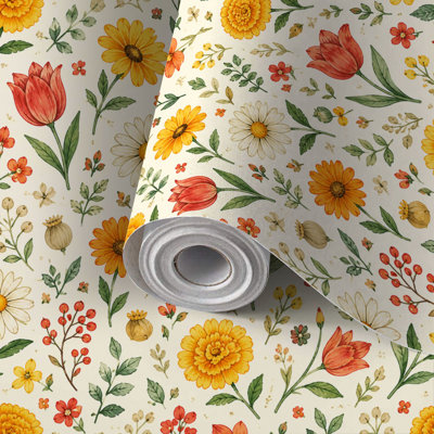 Papier de contact à peler et coller avec papier peint à motif floral botanique rétro, fleurs, fruits, adhésif et amovible 17,7 po x 118 po (45 x 300 cm)