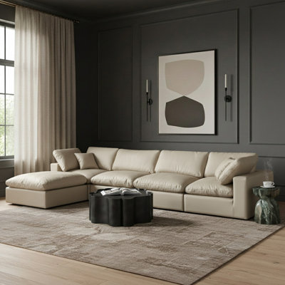 Canapé modulaire réversible en similicuir de 160 po de large avec repose-pieds