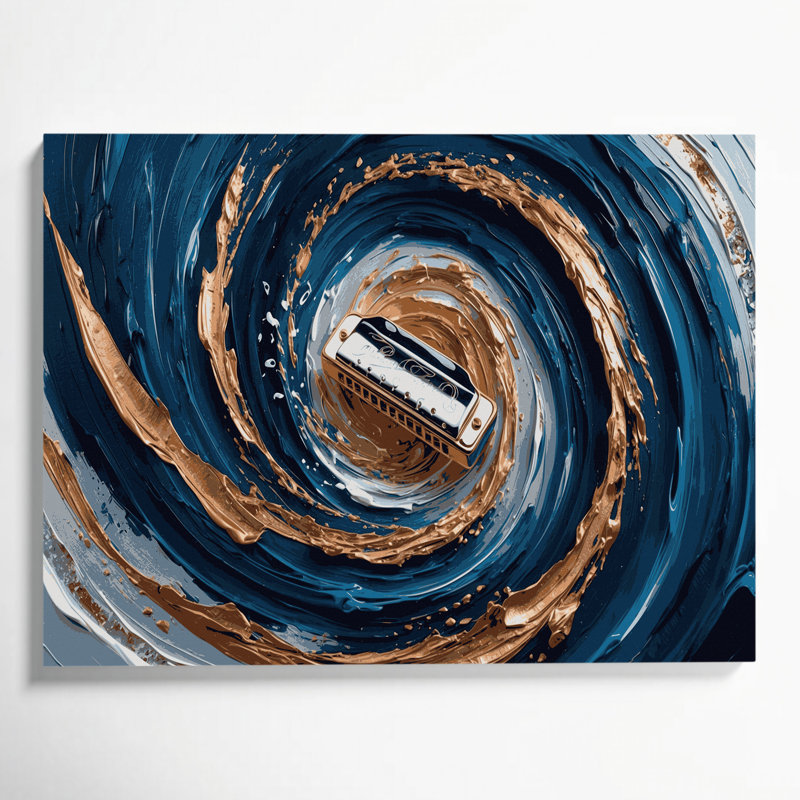 «Music Harmonica», art mural sur toile bleue, H 8 po x l 10 po