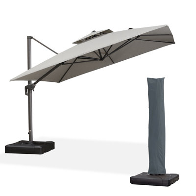 Eco-Friendly Advanced Fabric 132'' Cantilever Umbrella With Base And Umbrella Cover With Zipper,Light Gray