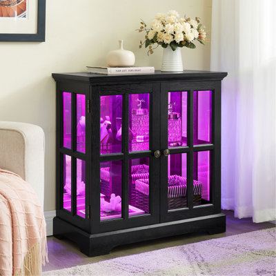 Vitrine lumineuse à DEL, vitrine antique avec tablettes réglables, vitrine de qualité rétro avec portes en treillis, bibliothèque élégante et armoire de rangement pour la décoration intérieure et l'organisation