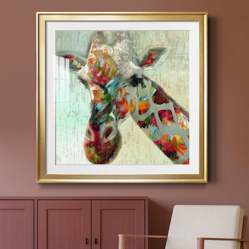 Girafe - cadre photo, impression sur papier, H 30,5 po x l 30,5 po x P 1,5 po, Papier encadré doré