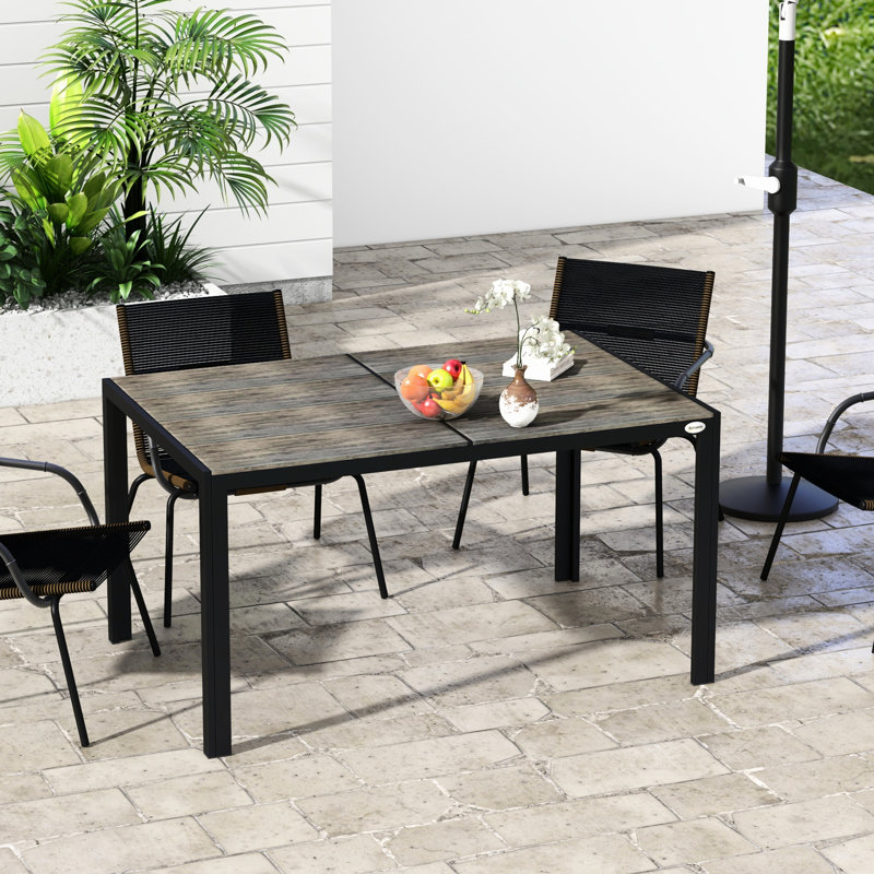 6 tables de patio en aluminium, 55 po x 35,5 po, surface en faux bois, pour cour arrière, pelouse, balcon, bord de piscine, table rectangulaire grise de 35,5 po