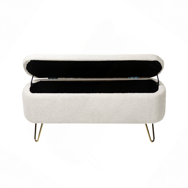 Toleen Storage Ottoman Bench for End of Bed Gold Legs, Modern Faux Fur Entryway Bench Upholstered Padded with Storage for Living Room Bedroom 