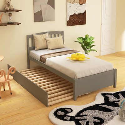 Twin Size Platform Bed Wood Bed Frame With Trundle