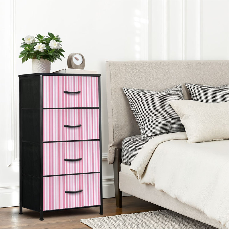 4 Drawer Dresser for Bedroom, Narrow Chest of Drawers, Wooden Top and Study Iron Frame 18"x37.5"-(WxH)