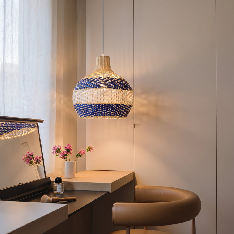 Luminaire suspendu en rotin à 1 lumière, H 11,81 po x l 11,81 po x P 11,81 po