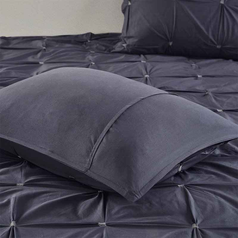 Literie en coton Kolsten, Housse de couette double / grand + 2 taies décora, Bleu marine