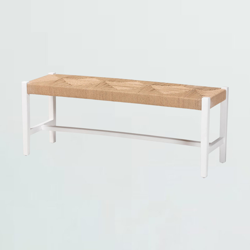 Banc en papier tissé blanc avec cadre en bois d'acajou Yannick, H 17,65 po x l 47,19 po x P 14,66 po