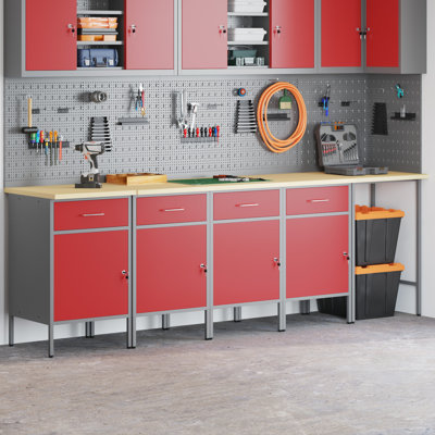 Set Of 5 Steel Large Height-Adjustable Workshop Cabinet