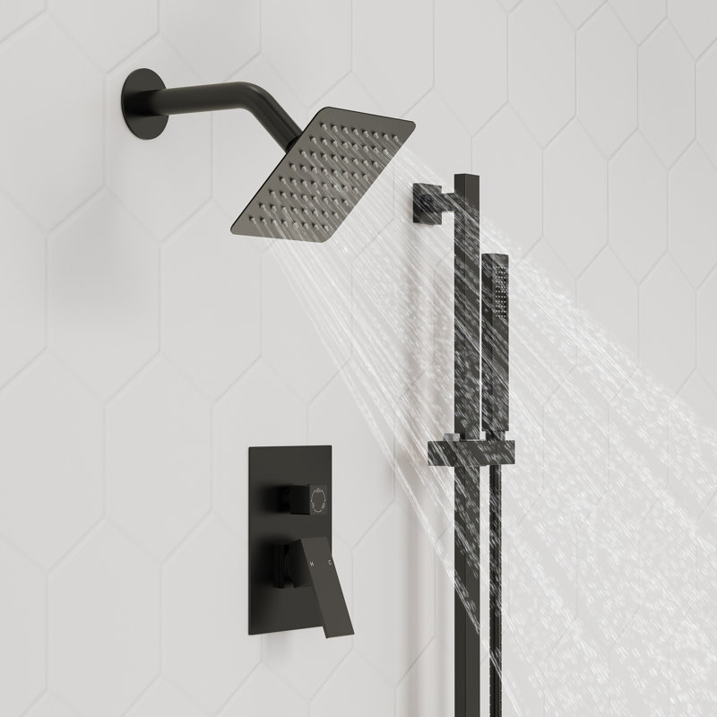 Wall Mount High-Pressure Rainfall Shower Faucet, Dual Showerheads System with Handheld Shower, Matte Black