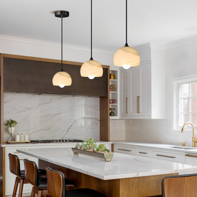 Luminaire suspendu en albâtre pour îlot de cuisine Mid Century Modern, Noir