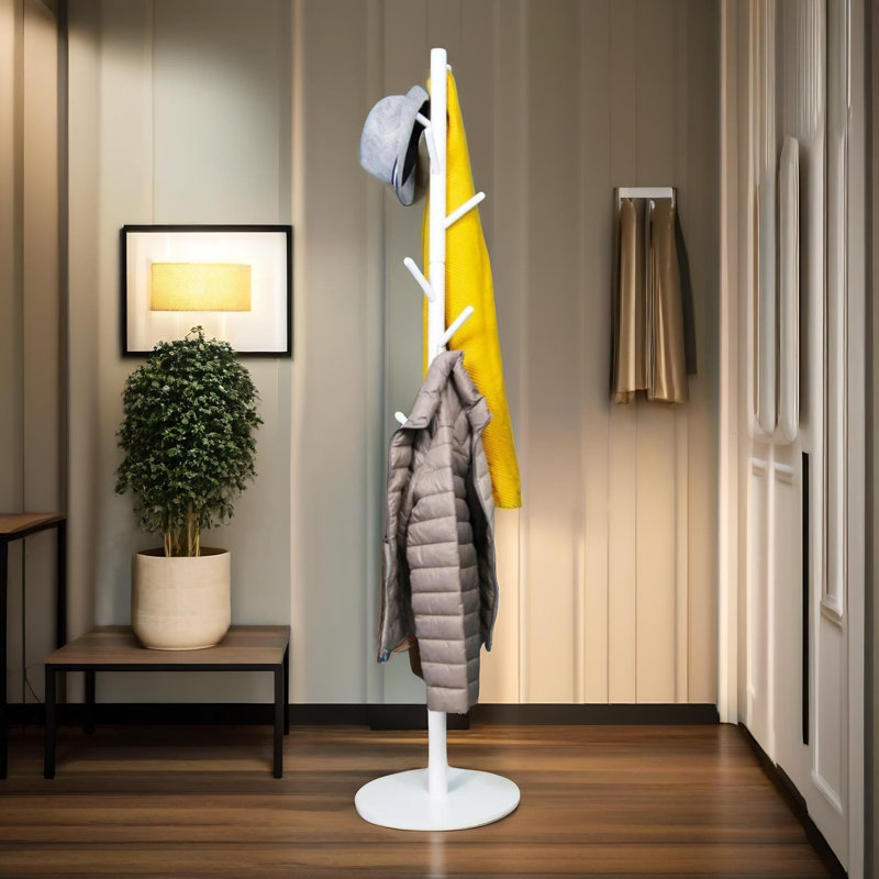 Sparacino 8 - Hook Adjustable Coat Stand Free Standing Hallway Entryway Furniture, White