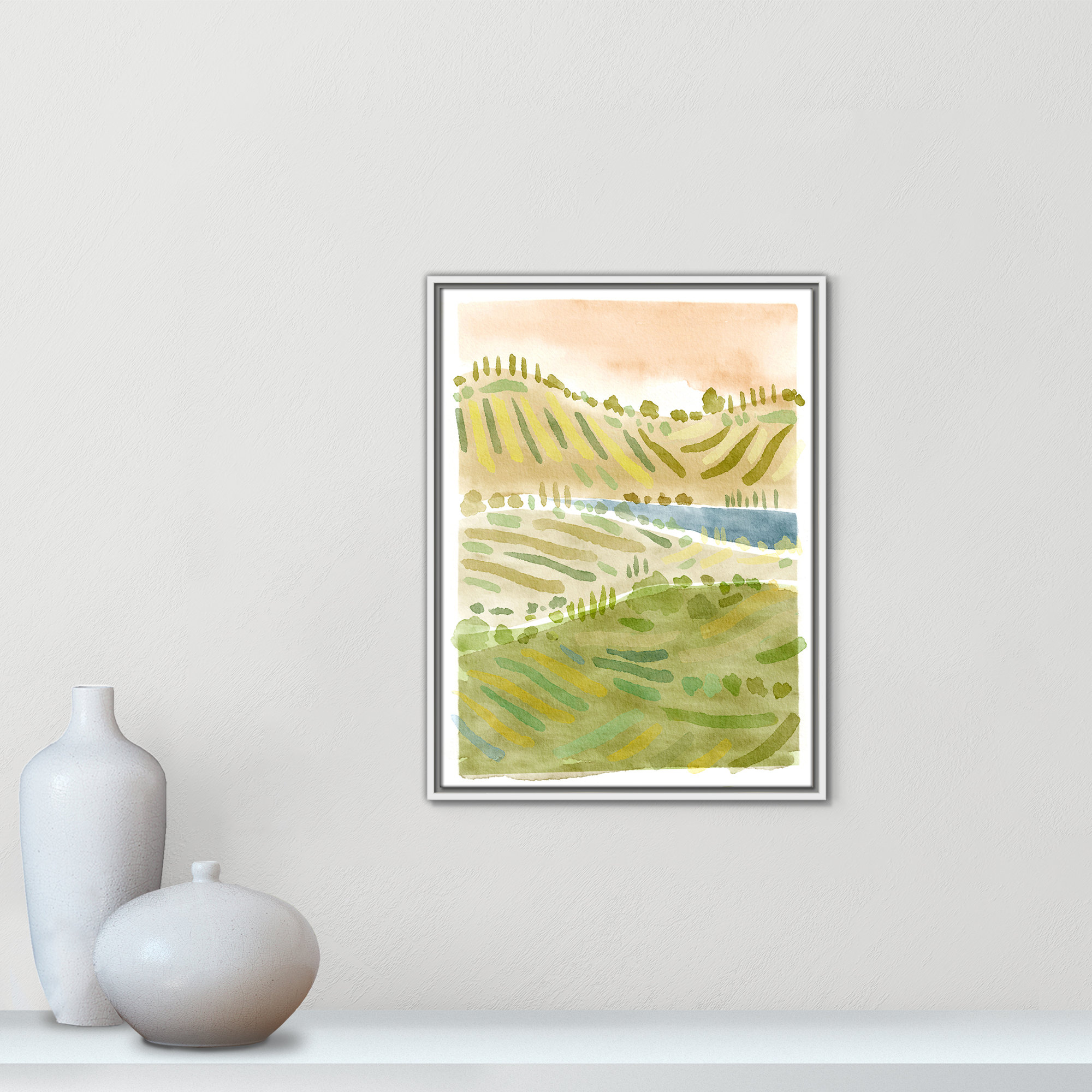Tuscan Countryside Print by Leah Straatsma, White Floater Framed Canvas, 25.5" H x 19.5" W x 2" D, No Mat