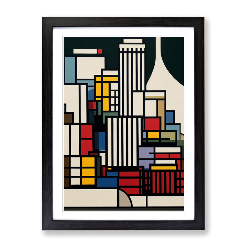 XC1022-3789X Retro City Skyline Art No.1 1 Piece Wall Art on Canvas, 46cm H x 34cm W x 3cm D, Black Framed